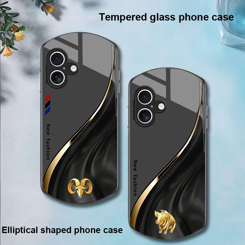 Flowing Pattern For Apple IPhone 16 11 13 15 14 Pro Max 12 Mini 7 8 Plus XR X XS Elliptical Shaped Tempered Glass Phone Case