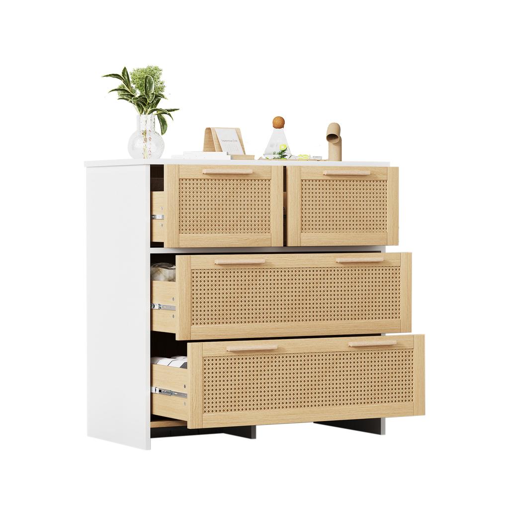 High-quality 4-drawer rattan cabinet with solid wood handles - Suitable for bedroom, living room, dining room, hallway - Dimensions: W80/H80/D38 cm