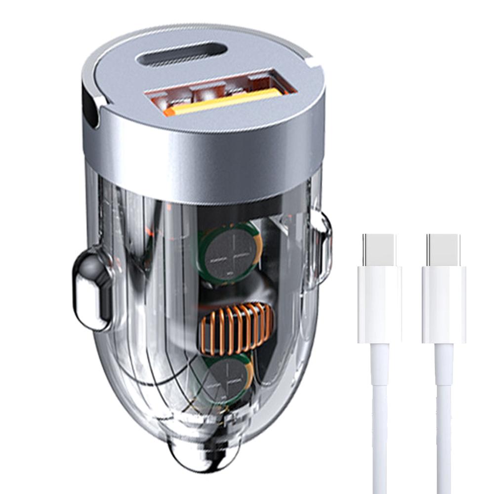 

G20S 12-24V 120W USB+Type-C Fast Charging Adapter Transparent Car Charger with Type-C to Type-C Cable