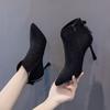 Women's Heeled Ankle Boots with Bow Back Detail,New Stiletto Martin Boots Pointed Toe Slimming Boots