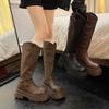 Maillard Brown Boots Women's 2025 Spring and Autumn New Fat Mm Thick Legs Heightening Knight Boots Small Tall Boots