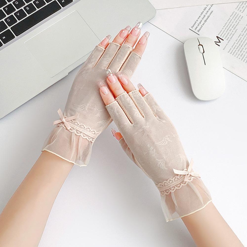 Non-slip Sun Protection Gloves Breathable Lace Gloves Fashion Women Half-finger Gloves Summer