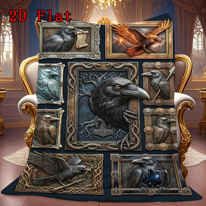 Raven Art Compilation 2D Flat Pattern Flannel Blanket, High Quality All Seasons, Home Decor, Warmth and Comfort, Perfect for Christmas Gifts.