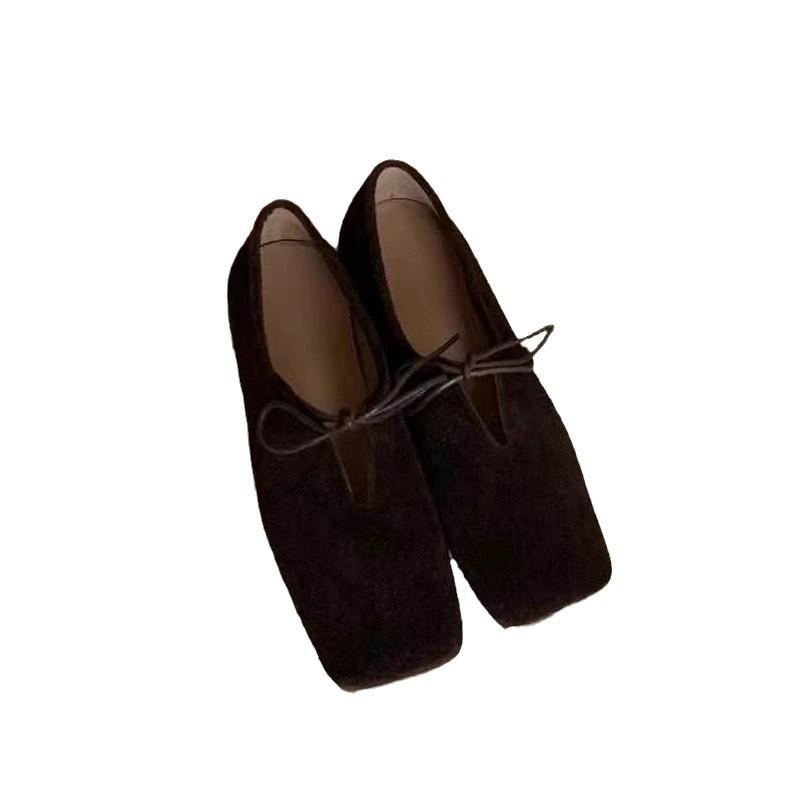 French Retro Niche Square Head Bow Flat Ballet Shoes Single Shoes Women's Spring and Autumn New Mary Jane Loafers