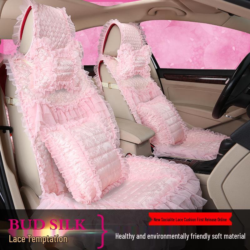 

Тканевый кружевной чехол на сиденье автомобиля - Женская универсальная подушка на четыре сезона Rice White with Pair of Neck Pillows