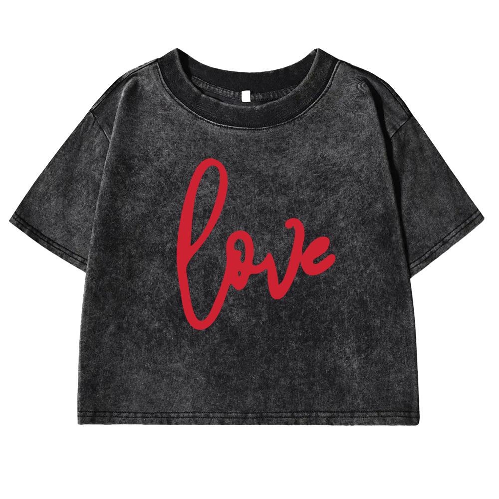 Art Love Word Printing T-Shirt Retro Female Summer Fashion Washed T Shirts Cotton Short Sleeve Fitness Tee Shirt