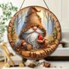 Cardinal Wooden Christmas Sign with Adorable Gnome Pattern - Navidad Round Sign for Front Door, Wall Hanging Decor - Ideal Christmas Decoration