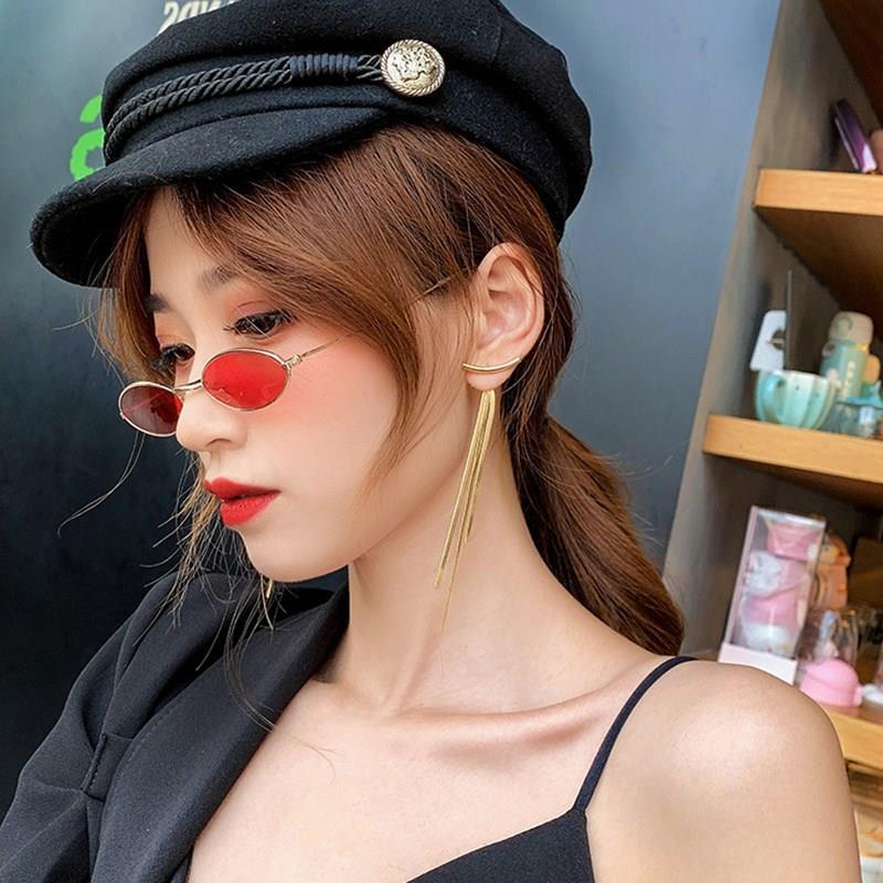 Stainless Steel Gold Color Bar Long Thread Tassel Drop Earrings for Women Glossy Vintage Earrings Fashion