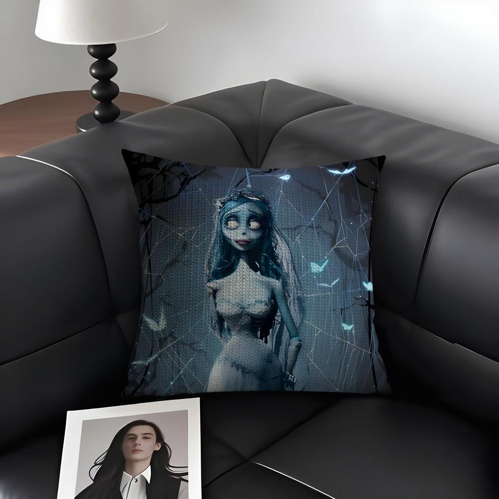 CCorpse BrideE Movie Cushion Cover Natural Linen Organic Fabric DoubleSided Printing Sofa Home Decor Gift Pillow Case