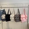 2025 Korean Ruffle Bag: Women's Large Capacity White Shoulder Bag