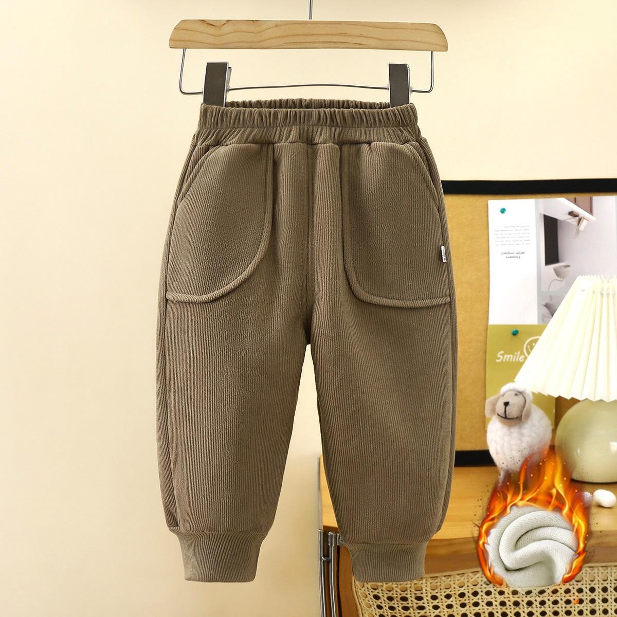 

Children s Autumn and Winter Solid Color Plus Plush Thick Warm Cotton Pants, Sanitary Pants, Casual Pants 90cm