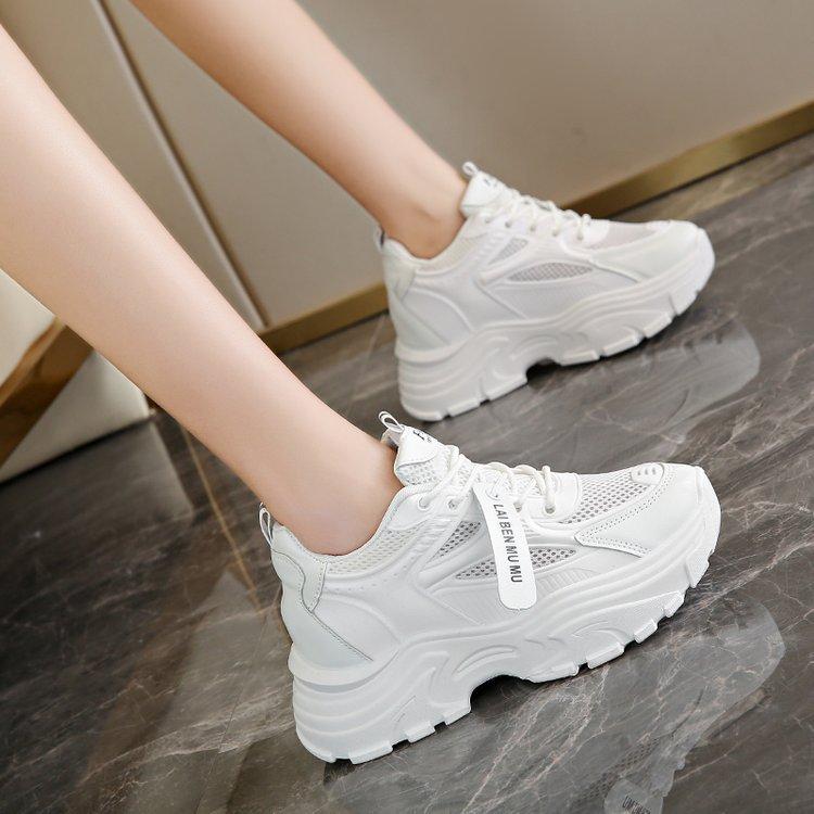 Autumn and winter new heightening shoes platform sports shoes solid color round head casual inner heightening dad shoes