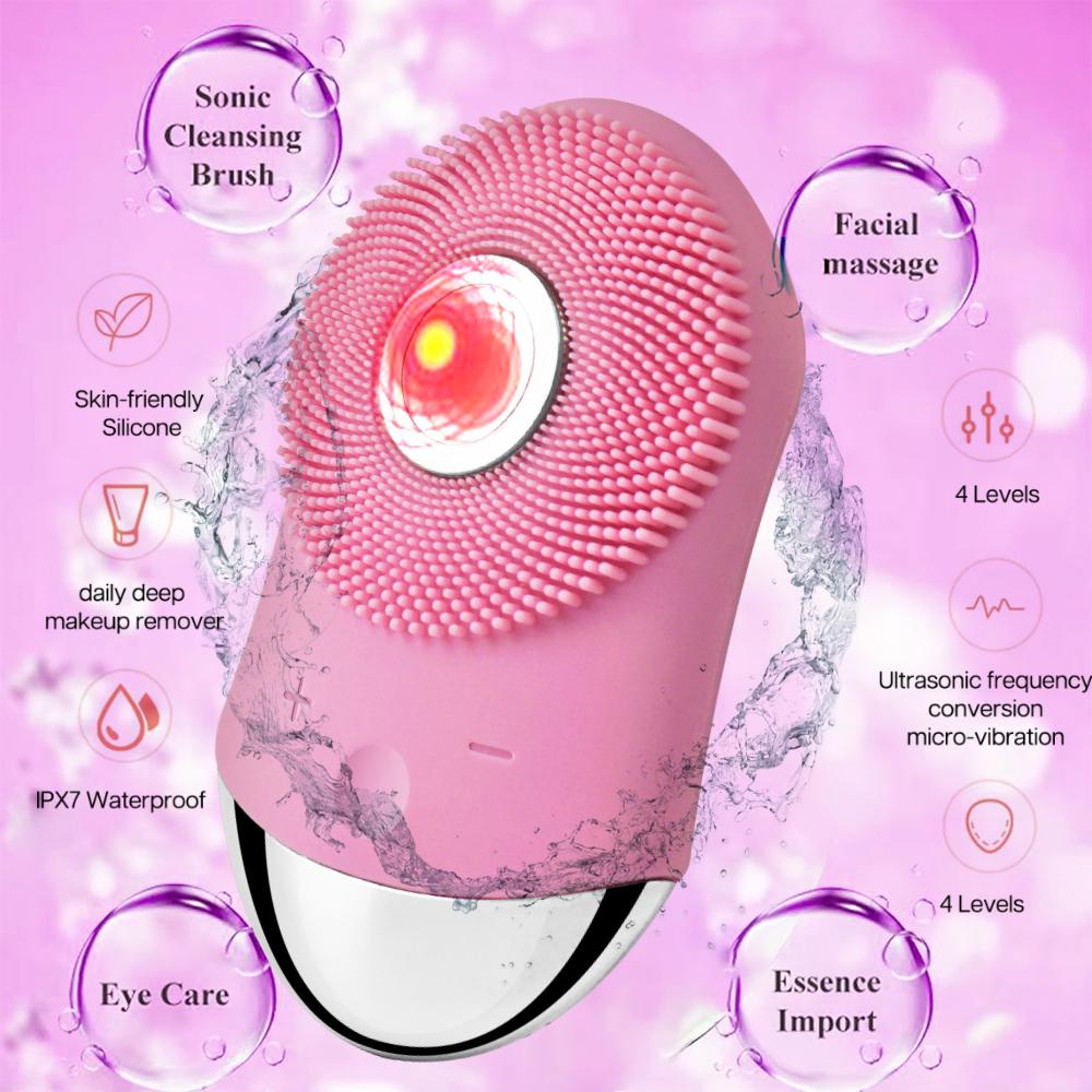 Silicone Waterproof Rechargeable Electric Face Wash Brush with Heating Modes Electric Facial Cleansing Brush Face Cleaner