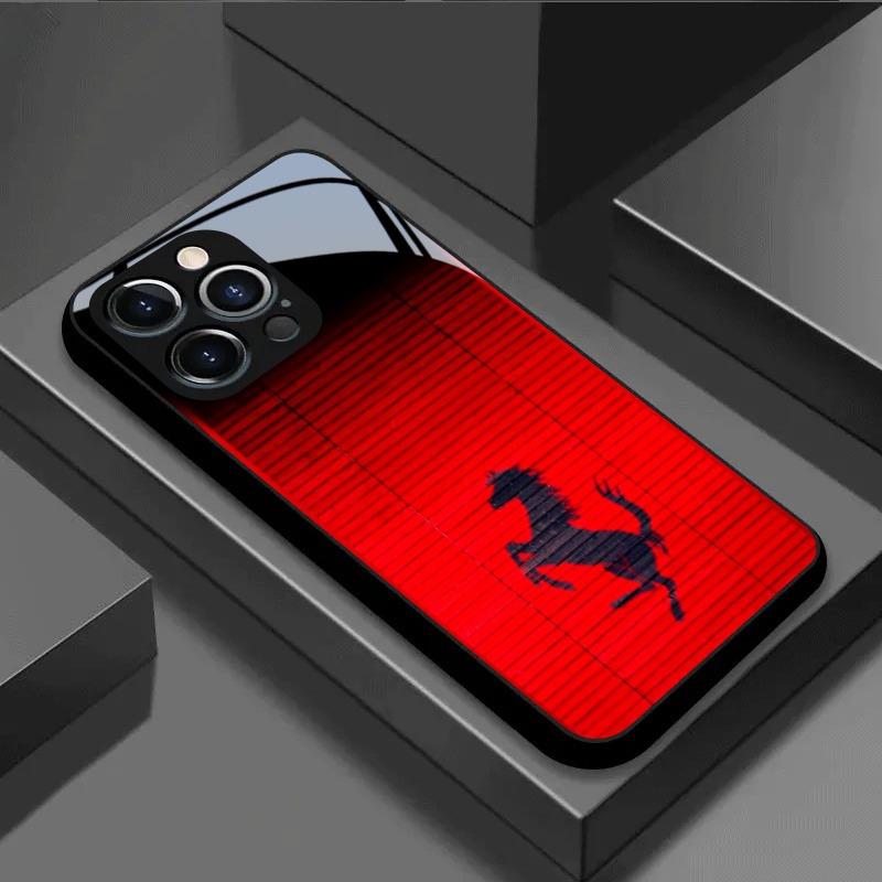 Custodia in vetro temperato con motivo a cavallo adatta per iPhone 17 16 15 14 13 12 11 Pro Max Plus cover posteriore anti-caduta e anti-urto