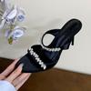 Fashion Luxury Fashion Thin Heels Women Pumps Slides Shoes Rhinestones Female Slip On Footwear Round Toe Ladies Heeled Shoes Sandals