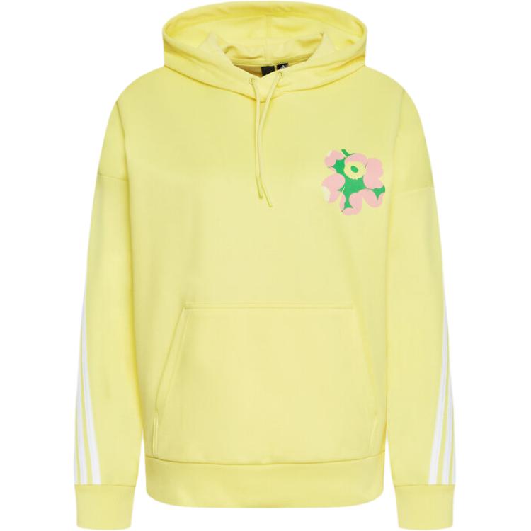 Adidas Casual Striped Floral Print Hoodie Women Tops Yellow HC4186