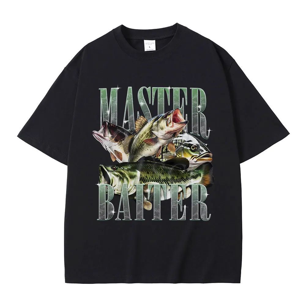 Funny Meme Graphic Tshirts Master Baiter Bass Fishing Fisher Top Casual Cotton Tshirt Short Sleeve Vintage Y2k T Shirts Unisex