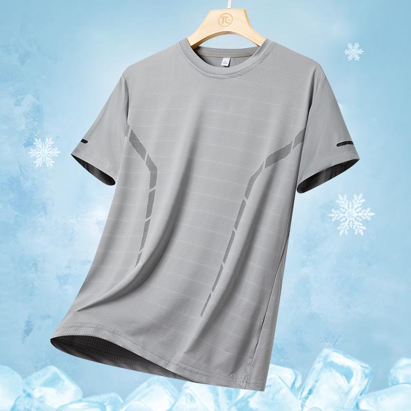 Trendy Men's Ice Silk Quick Drying Short Sleeved T-shirt, Cool Summer, Outdoor Running, Fitness and Sports Short T-shirt for Men