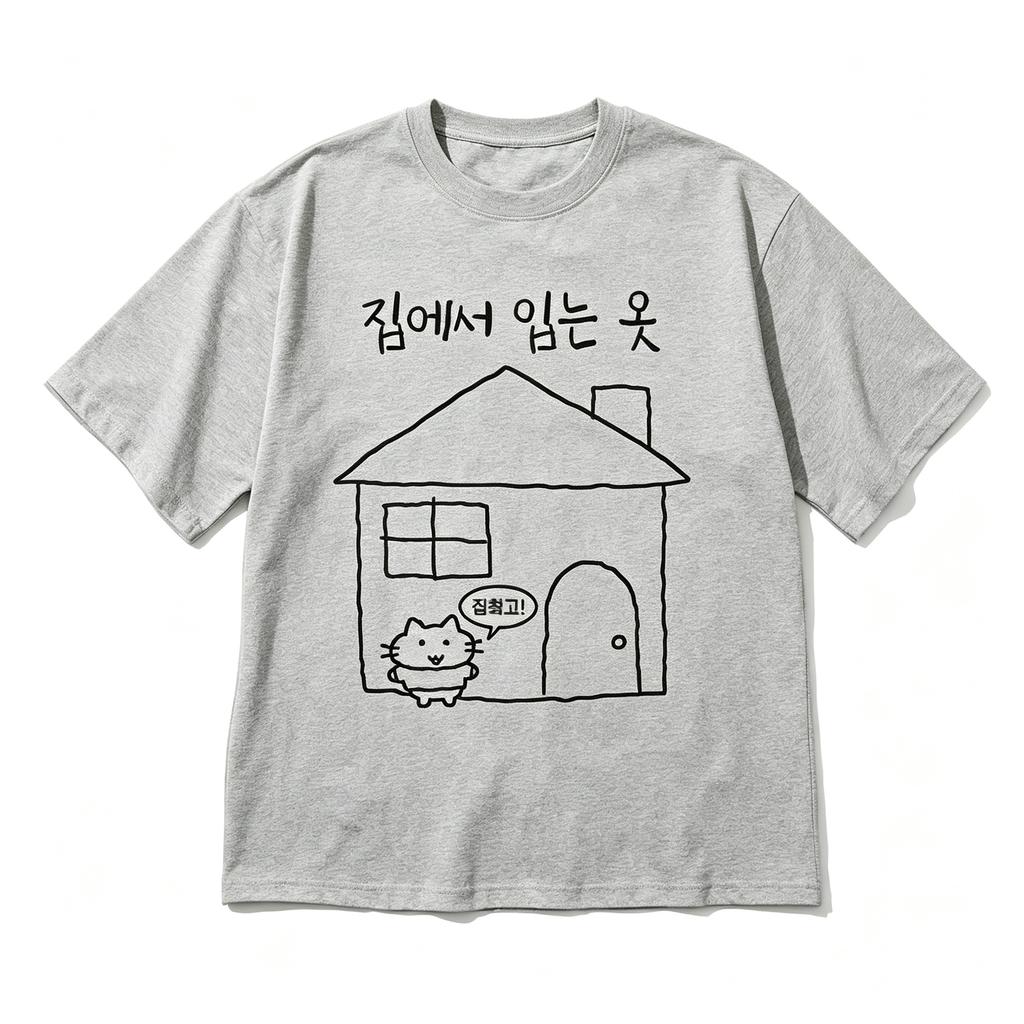 Unisex Kawaii Handdrawn House Cat Graphic Tshirt Korean Text Print Short Sleeve Tee Y2k Aesthetic Casual Daily Streetwear Tops