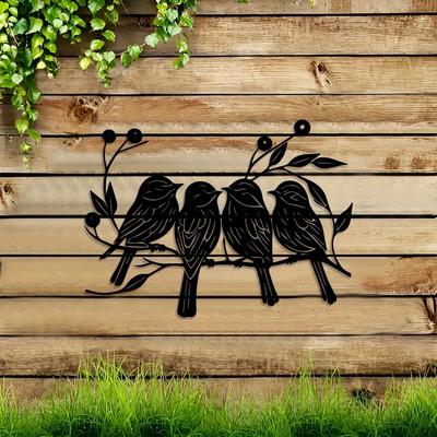 Retro Iron Wall Art Bird Branch Black Silhouette Garden Balcony Christmas Decoration