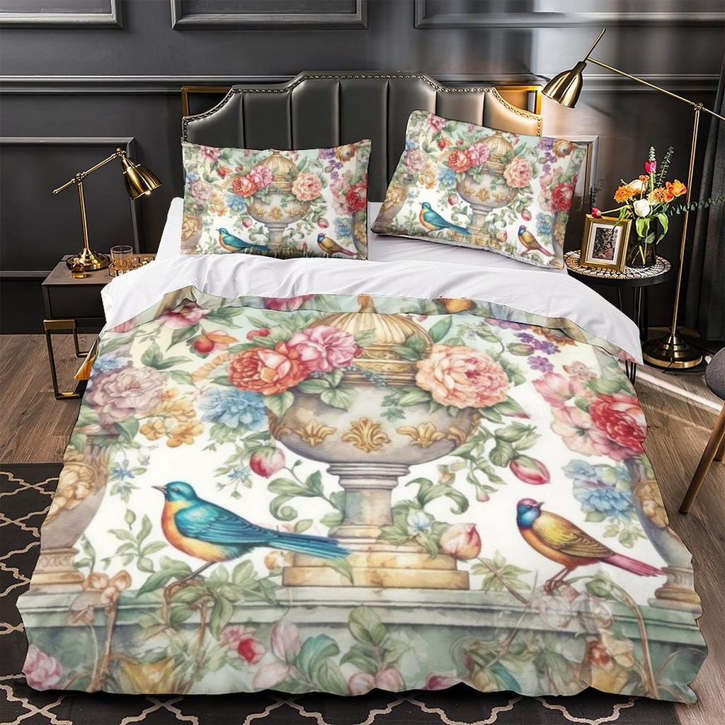 3D Digital Printing Hand-Painted Flower Series Quilt Cover Pillowcase Two Or Three-Piece Set Polyester Abraded