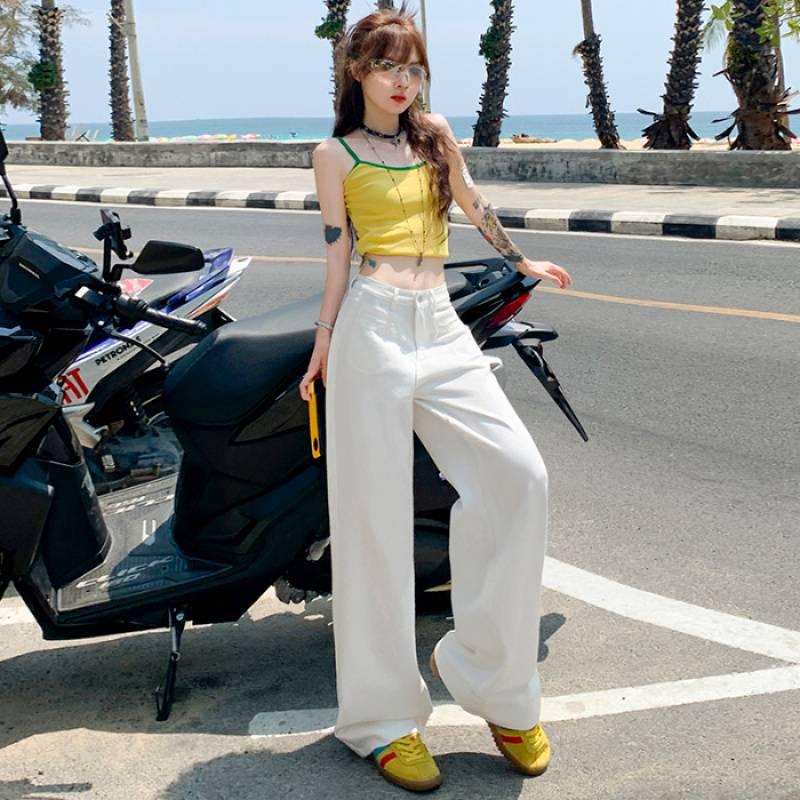 

Thailand Spring-Summer Wide-Leg Pocket Design Jeans Large кремовый/белый