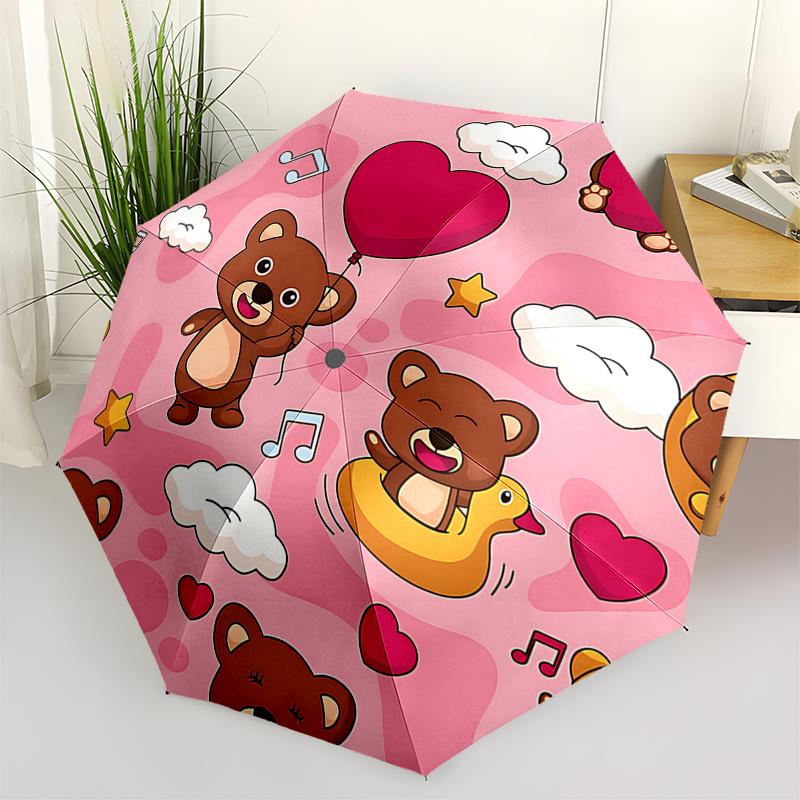 Teddy Bear Adventure: Automatic Opening/Closing Umbrella with Foldable Design, 8 Bone Iron Frame Perfect for and Festive Gifts!0104044a