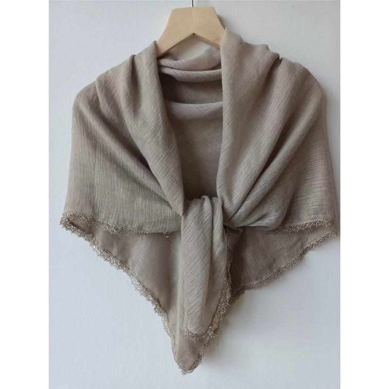 New Style High-end Literary Retro Cotton and Linen Square Scarf Versatile Sequin Headscarf Sun Protection Scarf Shawl