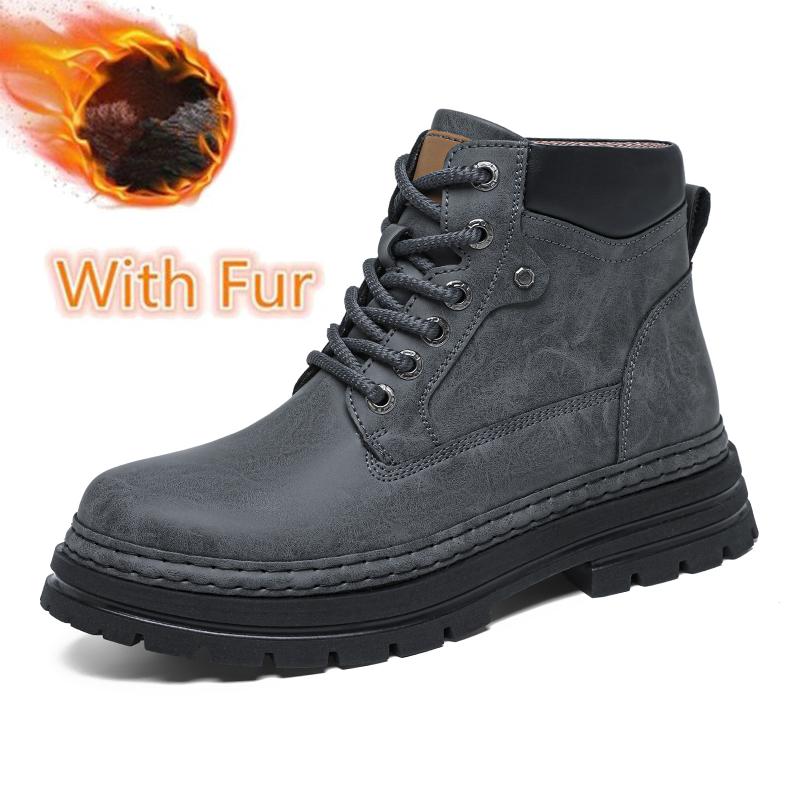 High Top Men s Leather Shoes Fashion Motorcycle Male Ankle Boots Winter Warm Snow Shoes Lace Up Botas Plush Fur Man Ankle Boots 46 8060₽