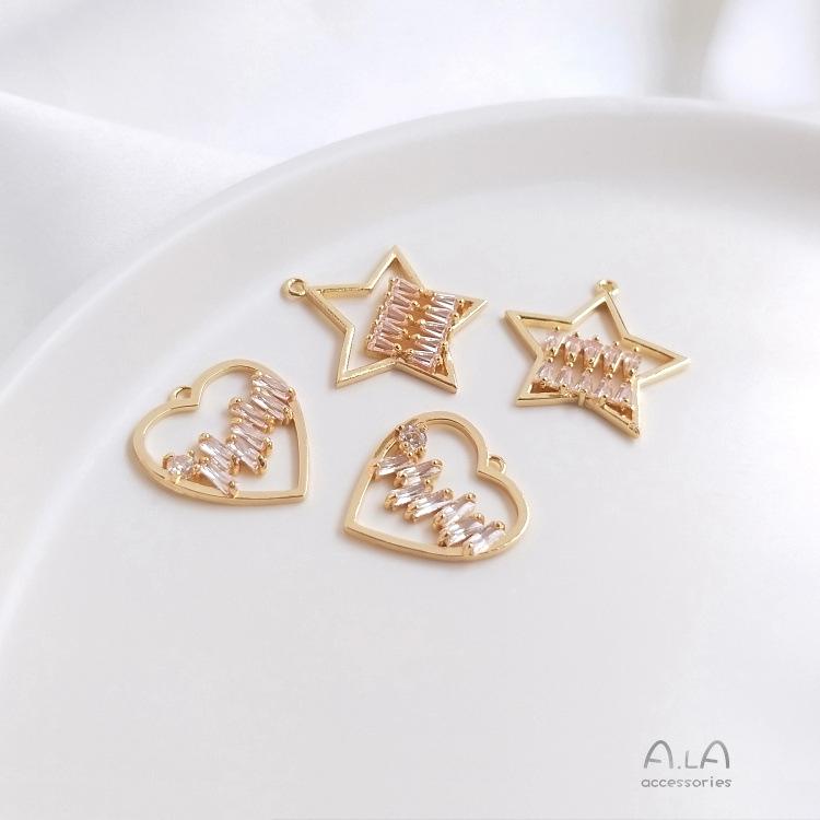 

14K Gold-Filled Heart Pendant with Zircon Star Charms for DIY Necklaces and Earrings