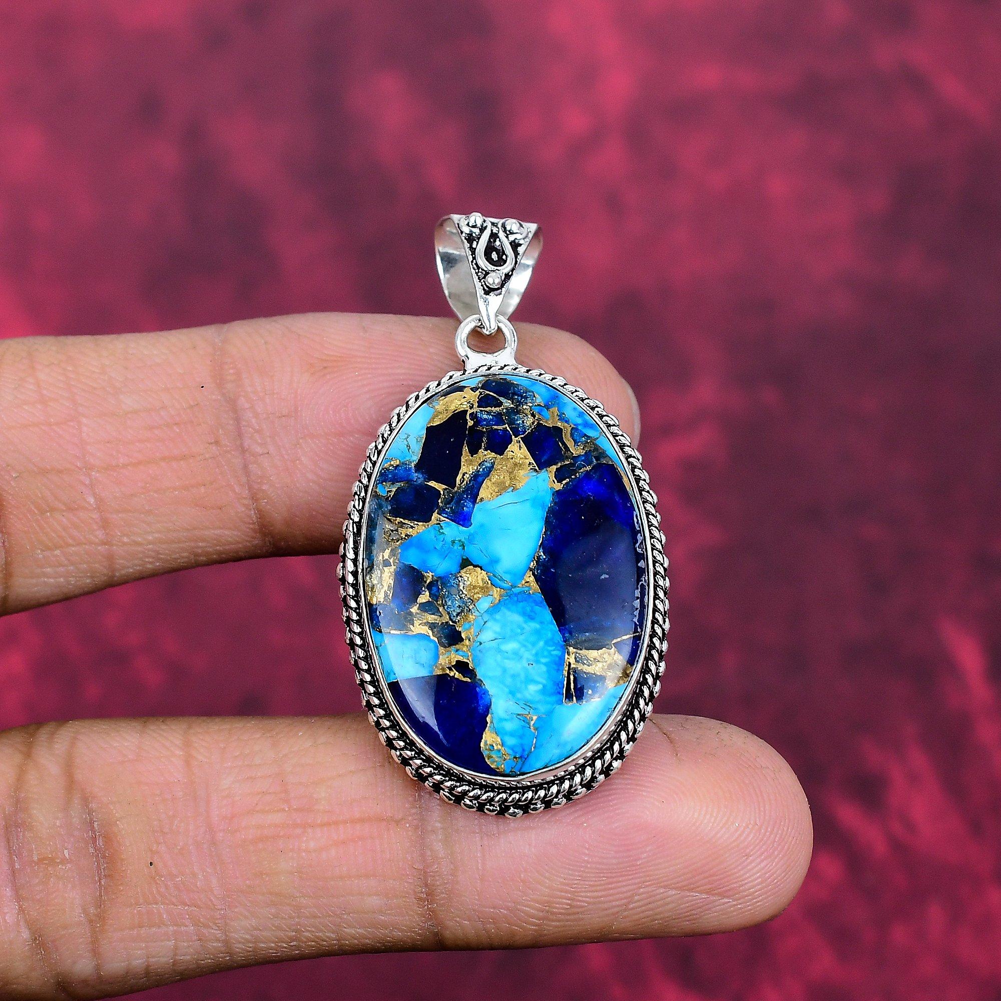 

Copper Turquoise Pendant Gemstone Jewelry, 925 Solid Sterling Silver Pendant, Gift For Women Handmade Pendant 1.75 Inches