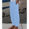 Women's Elastic Waist Linen Pants Loose Fit Casual Trousers Solid Color Pocket Harem Pants