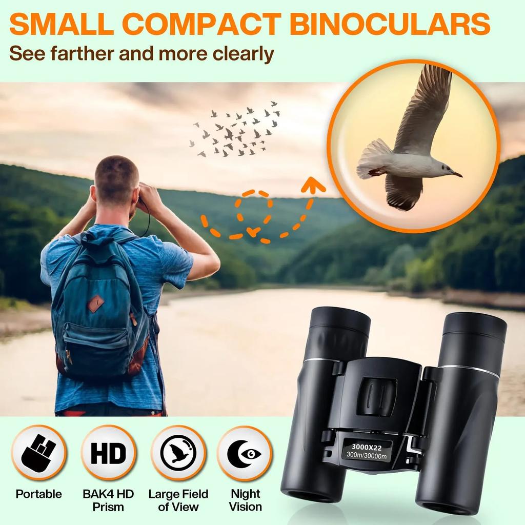 3000x22 Powerful Binoculars 50000M Long Range Folding Mini Telescope BAK4 FMC Optics For Hunting Sports Outdoor Camping Travel
