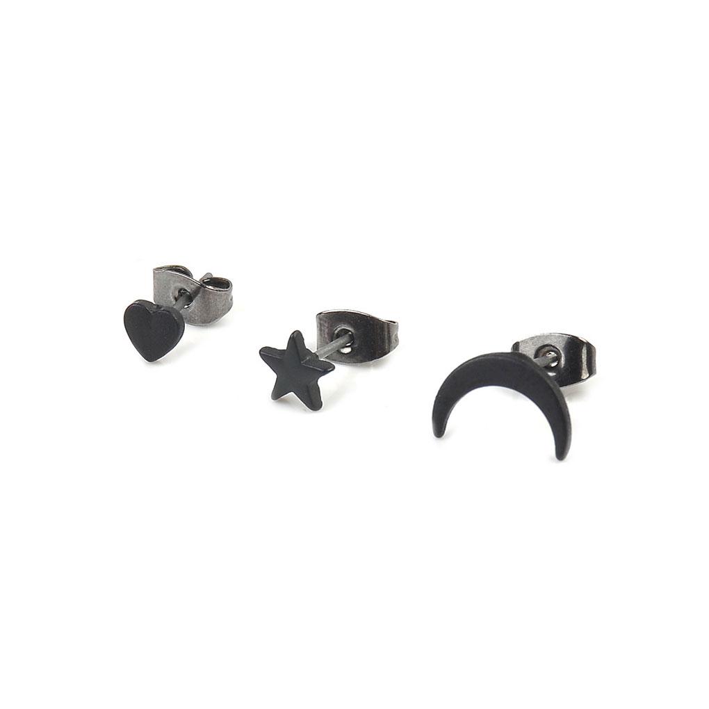 3PCS/Set Damen Stern Mond Herzform Ohrringe Mädchen Abendparty Abschlussball Ohrringe Punk Strass Ohrstecker