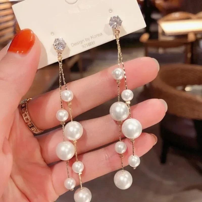 Delysia King Large and Small Pearl Long Earrings Ladies Fashion Jewelry Statement