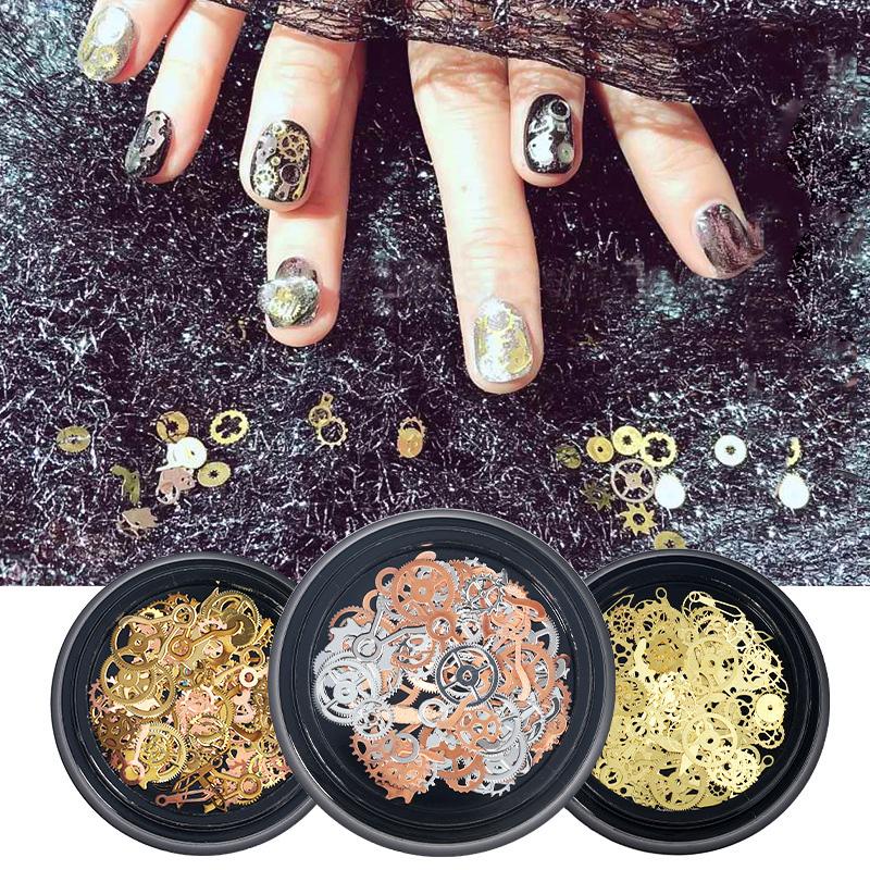 1Box Nail Riveting Metal Gear Machinery Nail Ornament Gold/Silver Charms Rivet Metallic Nail Art Punk Spikes Studs Tip Decor