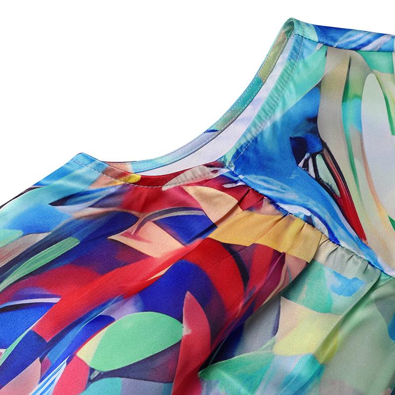 Women's Large Size Round Neck Sleeveless Printed Loose A-Line Top and Skirt Set