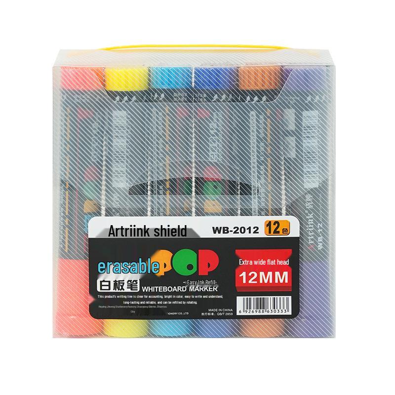 Shield 12mm Wide Tip Whiteboard Marker - Erasable, Refillable, Water-Based Pen for Teachers and Drawing Boards