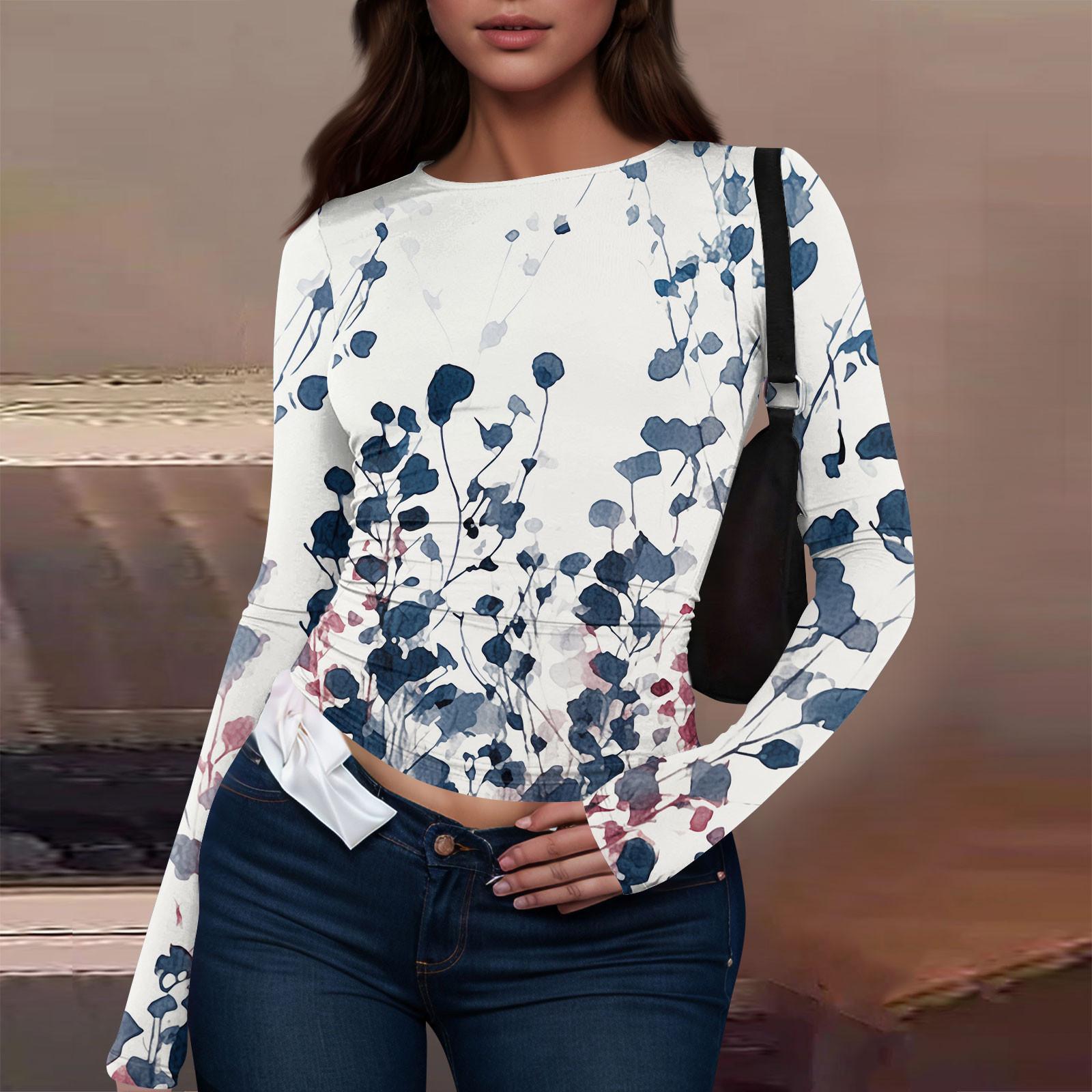 Женская модная повседневная футболка с круглым вырезом и длинным рукавом с принтом — фото 5