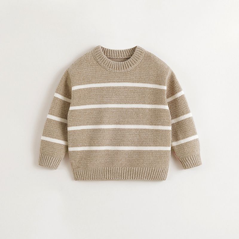 Mark Jenny Fashion Casual Boys  Striped Chenille Sweater Children s Knitwear 2025 Winter Collection 241706 Mi Xing Tiao 120