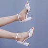 Women White Silk High Heels Summer Peep Toe Buckle Strap Bridal Wedding Dress Sandals