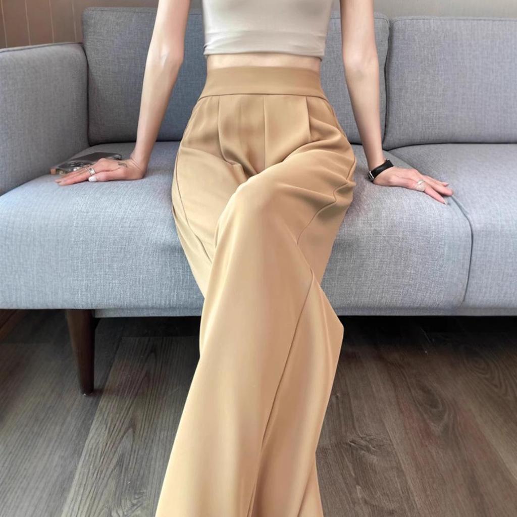2025 Women's High-End Gray Wide-Leg Suit Pants - Lightweight Spring/Summer