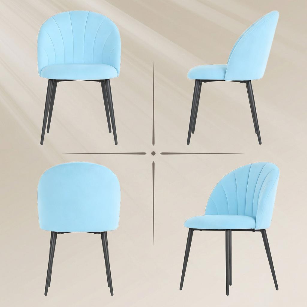 Set of 2 Padded Dining Chairs with Shell Backrest in Velvet, 52x55x79 cm, Light Blue
