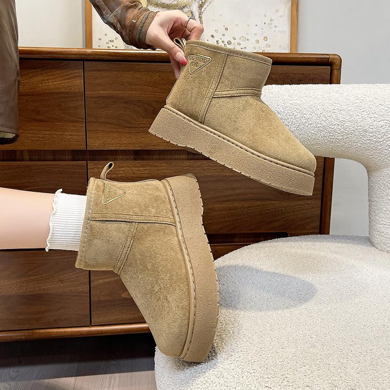 Dicksohlige erhöhende Schneestiefel für Damen Winter neu bequem mit Samt thermisch lässige Baumwollschuhe für Damen Kurzstiefel für Damen