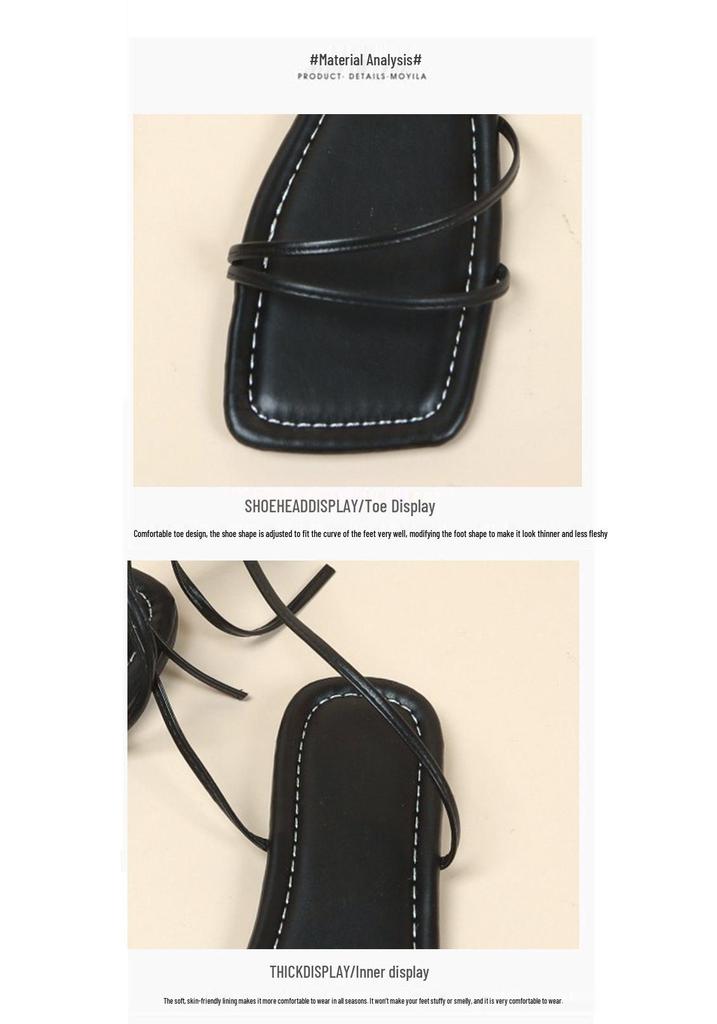 Sandales plates sexy à lacets et bout carré grande taille pour l'été 2023, Tailles femme 35-43