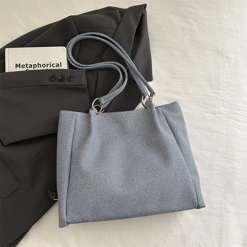 

Текстурированная сумка женская большой вместимости 2025 новая весна-лето повседневная полосатая на плечо сумка для покупок классная сумка-тоут для поездок на работу синий