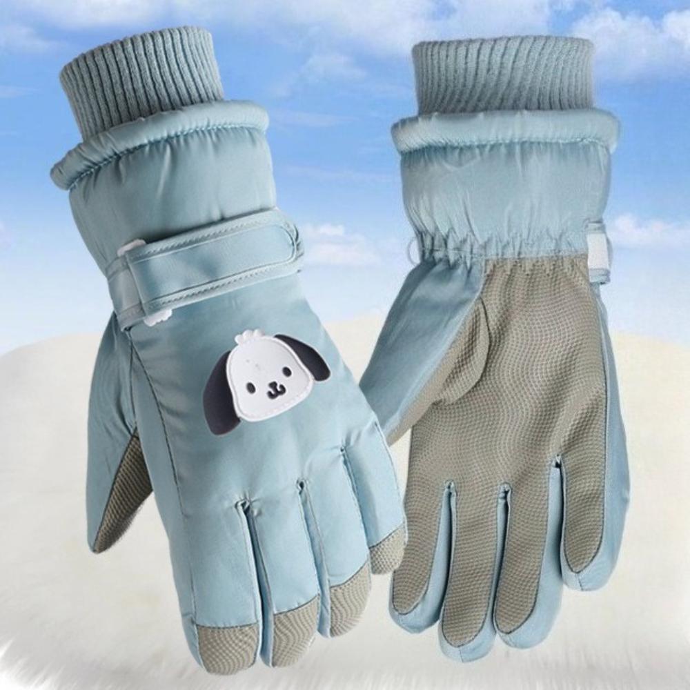 Children Ski Gloves Cartoon Thickened Fleece Winter Warmth Waterproof Fabric for Boys Girls Puppies Frostbite Prevention Sanrio