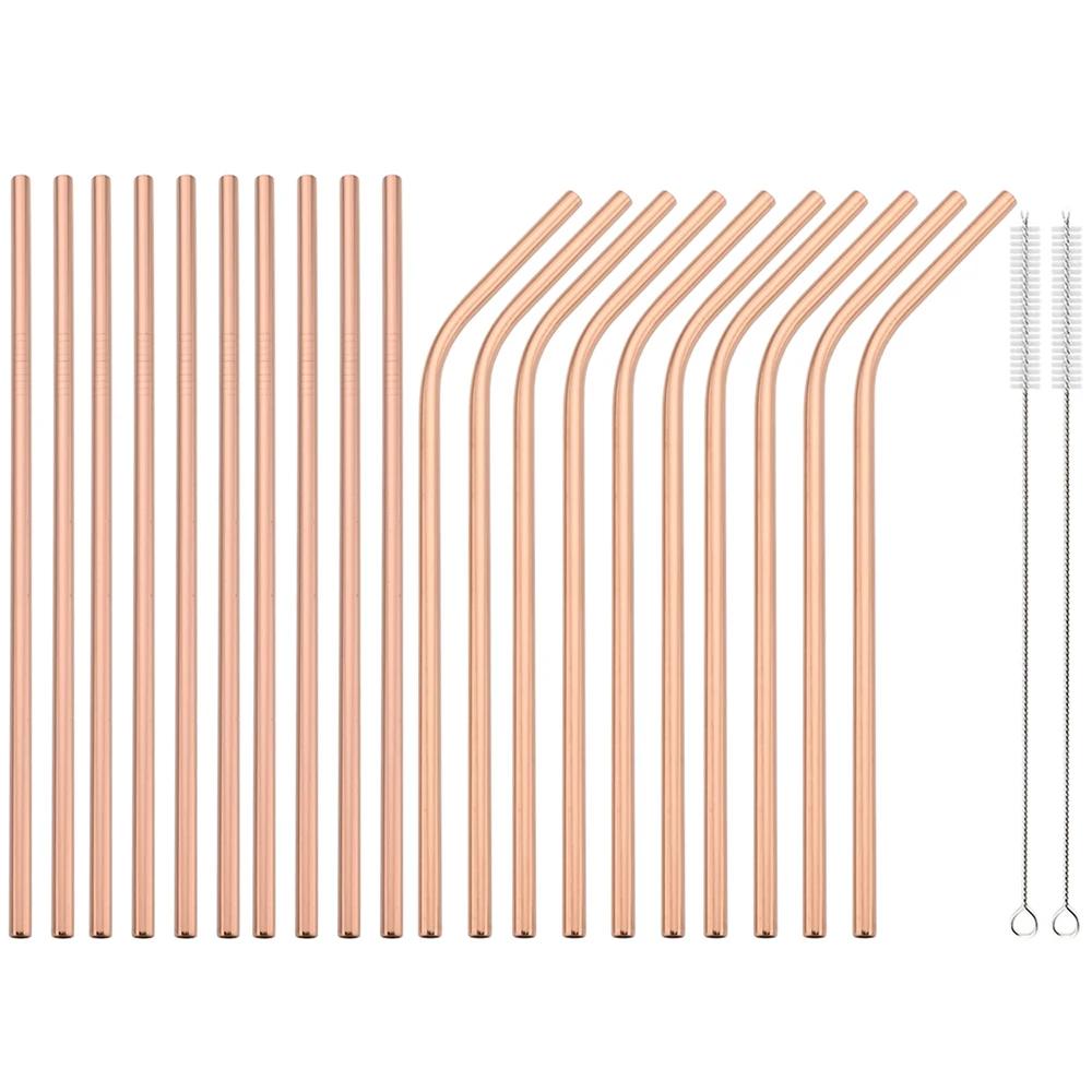20Pcs Colorful Reusable Metal Straws Set with Cleaner Brush Stainless Steel Drinking Straw Milk Drinkware Bar Party Accessory