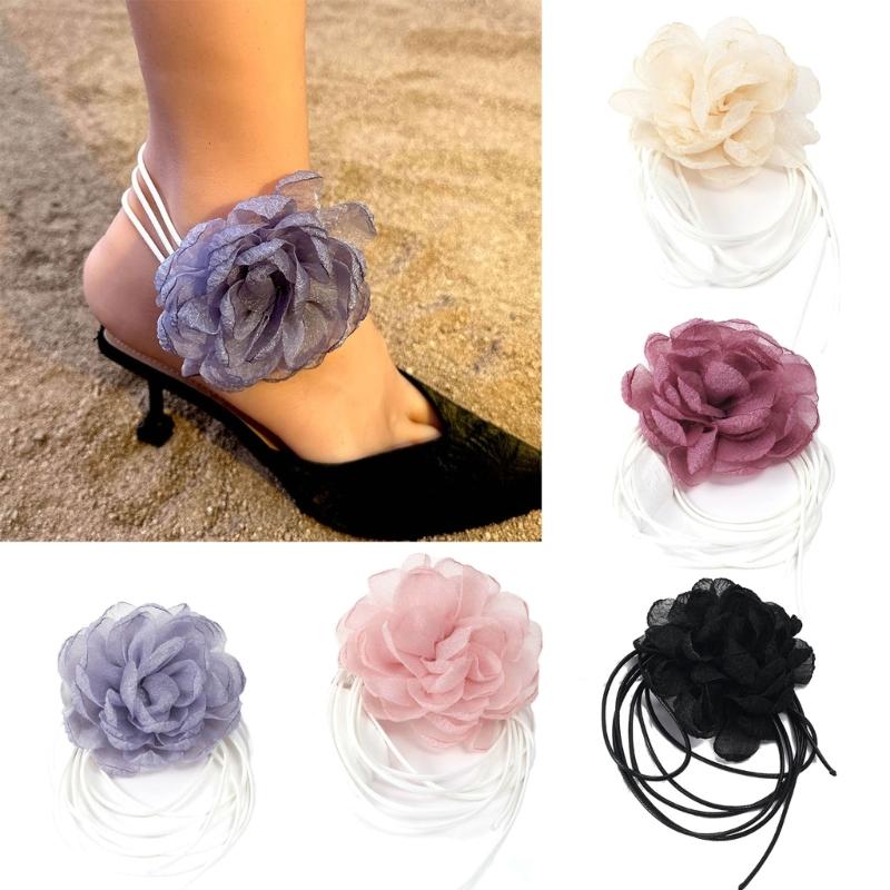 Vintage Big Flower Choker Necklace for Women Gifts Elegant Lace-up Rope Chain Necklace Fashion Jewelry Accessories