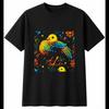 Colourful Chick with Flowers Chicken Cute Mens T-Shirt Black 100% Cotton Printed